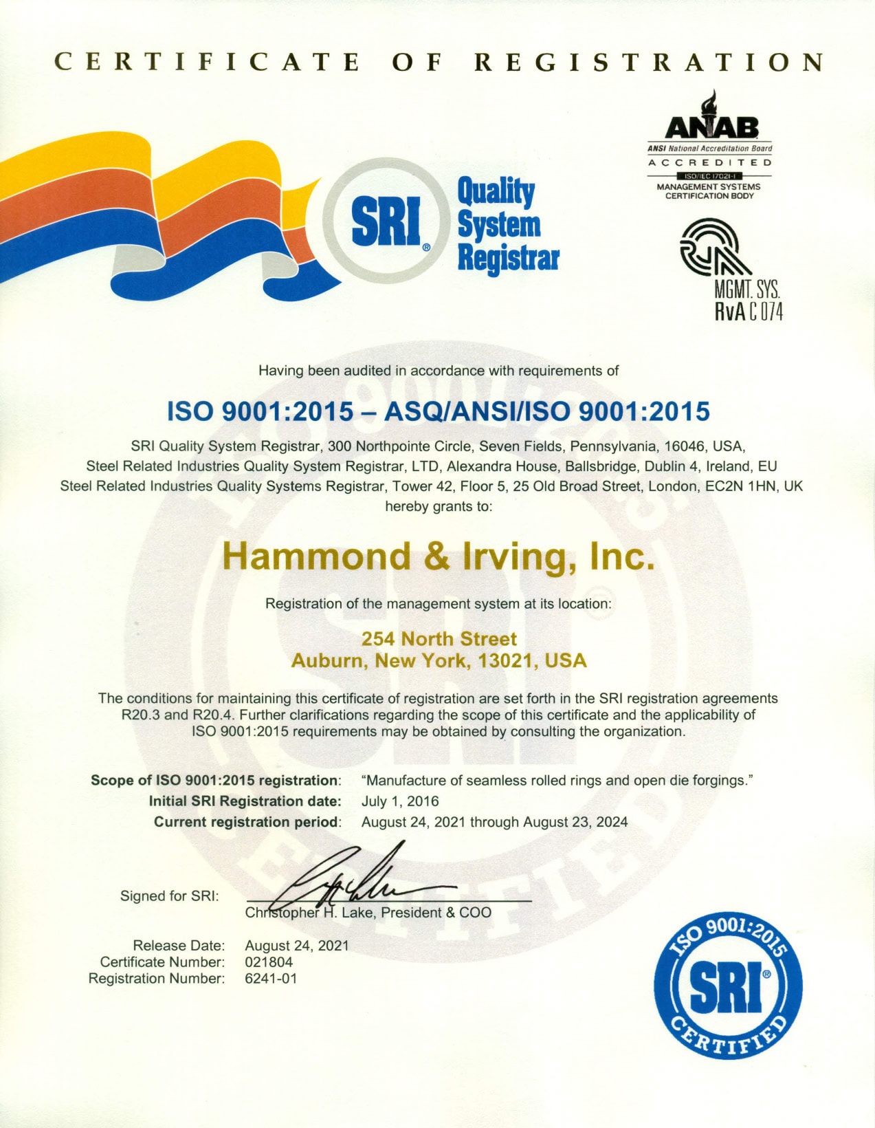 ISO 9001:2015 Certification